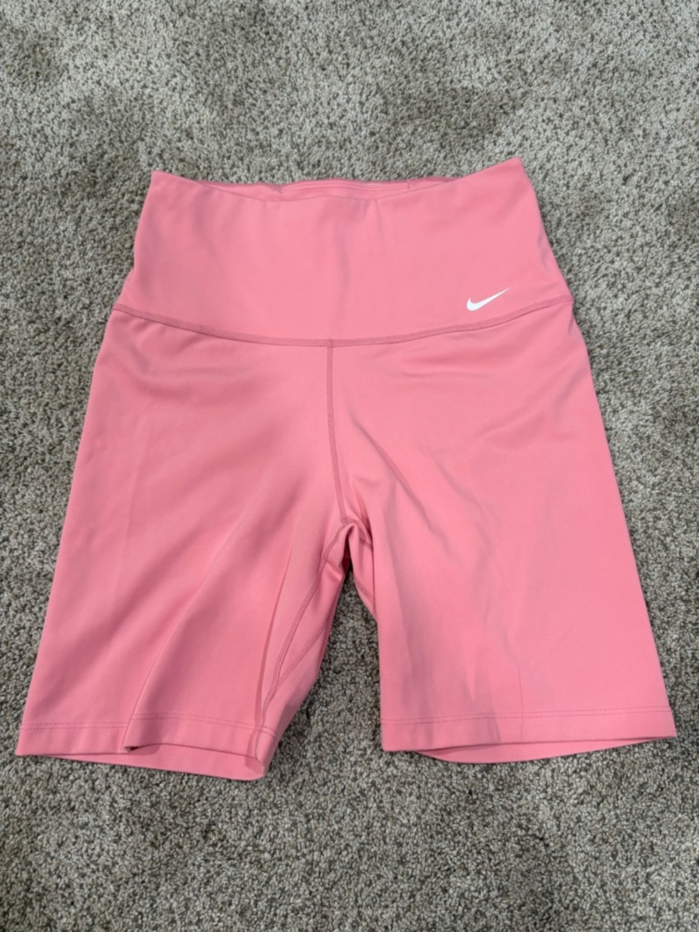 Nike Coral High-Rise Bike Shorts with White Swoosh